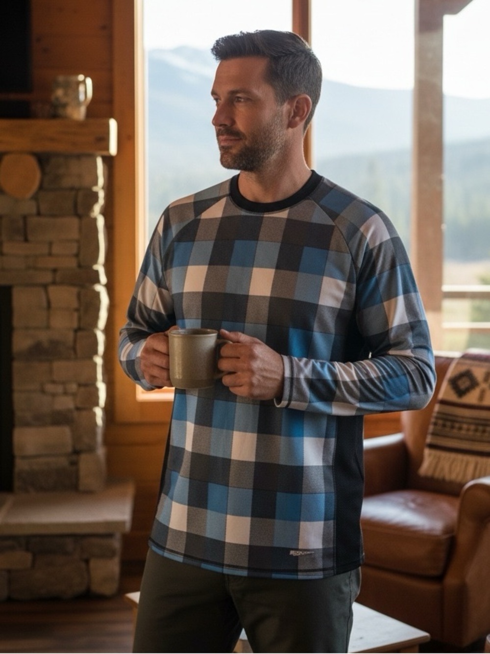 RIPZONE Long Sleeved Thermal Base Layer Plaid Buffalo Print
